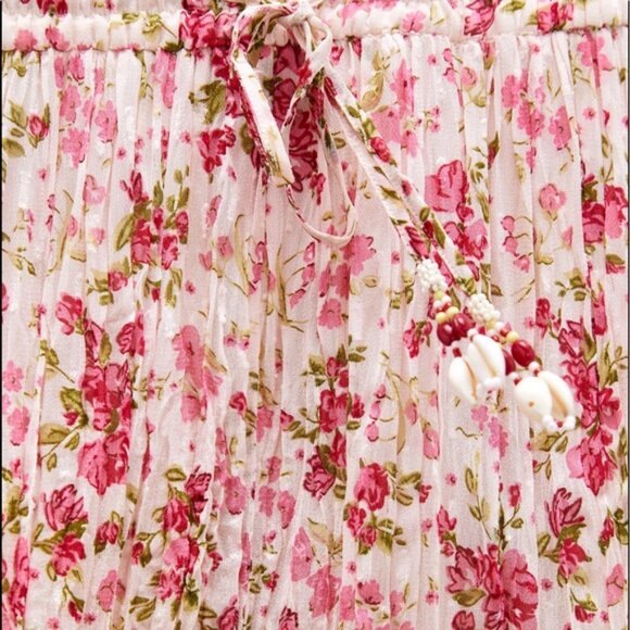 Zara Floral PRINTED Maxi SKIRT W/ BEADS High Waist Drawstring - Picture 4 of 9